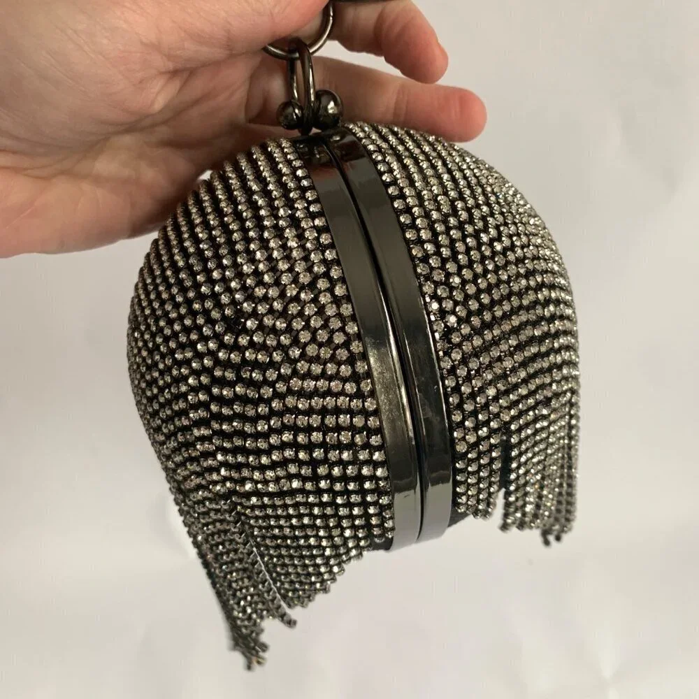 Badgley Mischka Rhinestone Ball Clutch Bag - Black - Picture 5 of 8